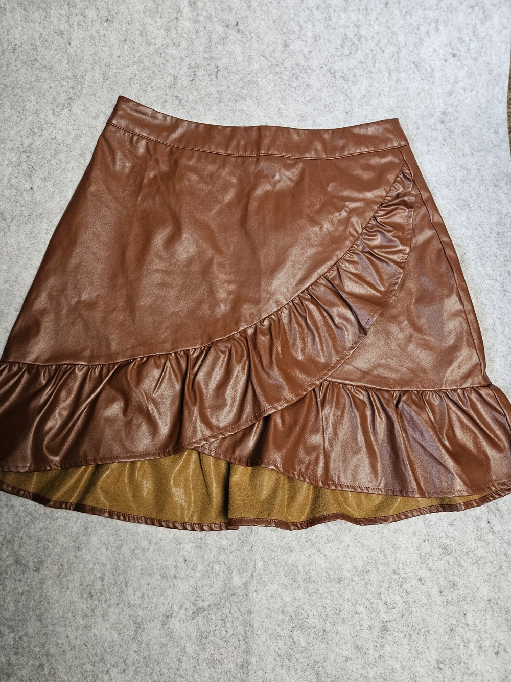 Flying Tomato Brown Faux Leather Ruffle Mini Skirt Medium